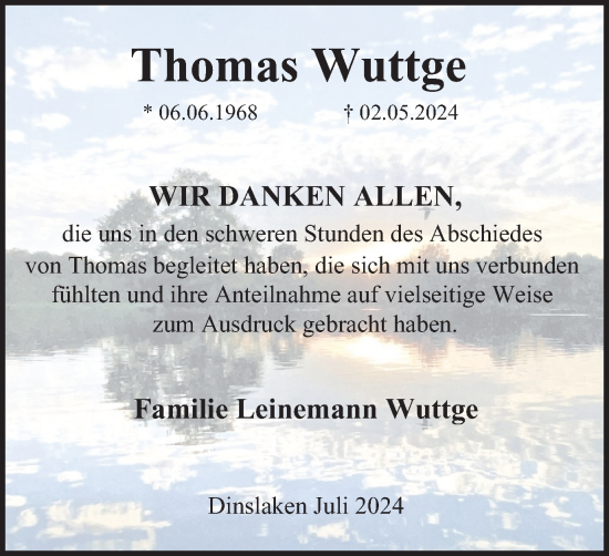 Traueranzeige von Thomas Wuttge  von Tageszeitung